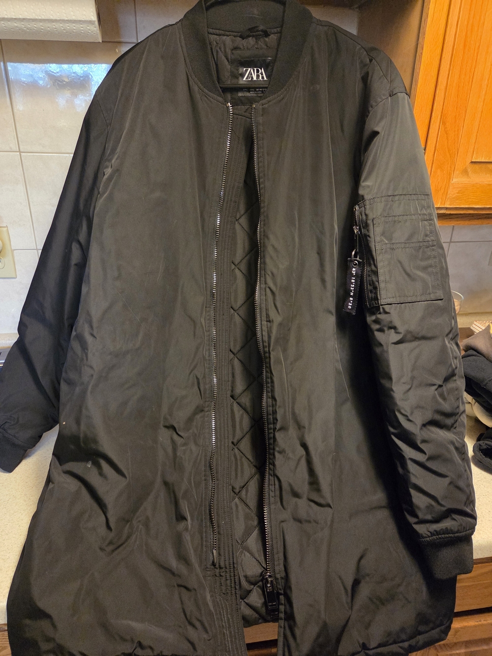 ZARA Men's Black Bomber Coat - Size Large